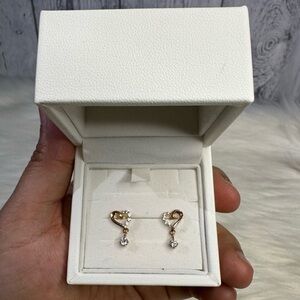 4C japanese brand heart dangling earrings is 10k solid rosegold